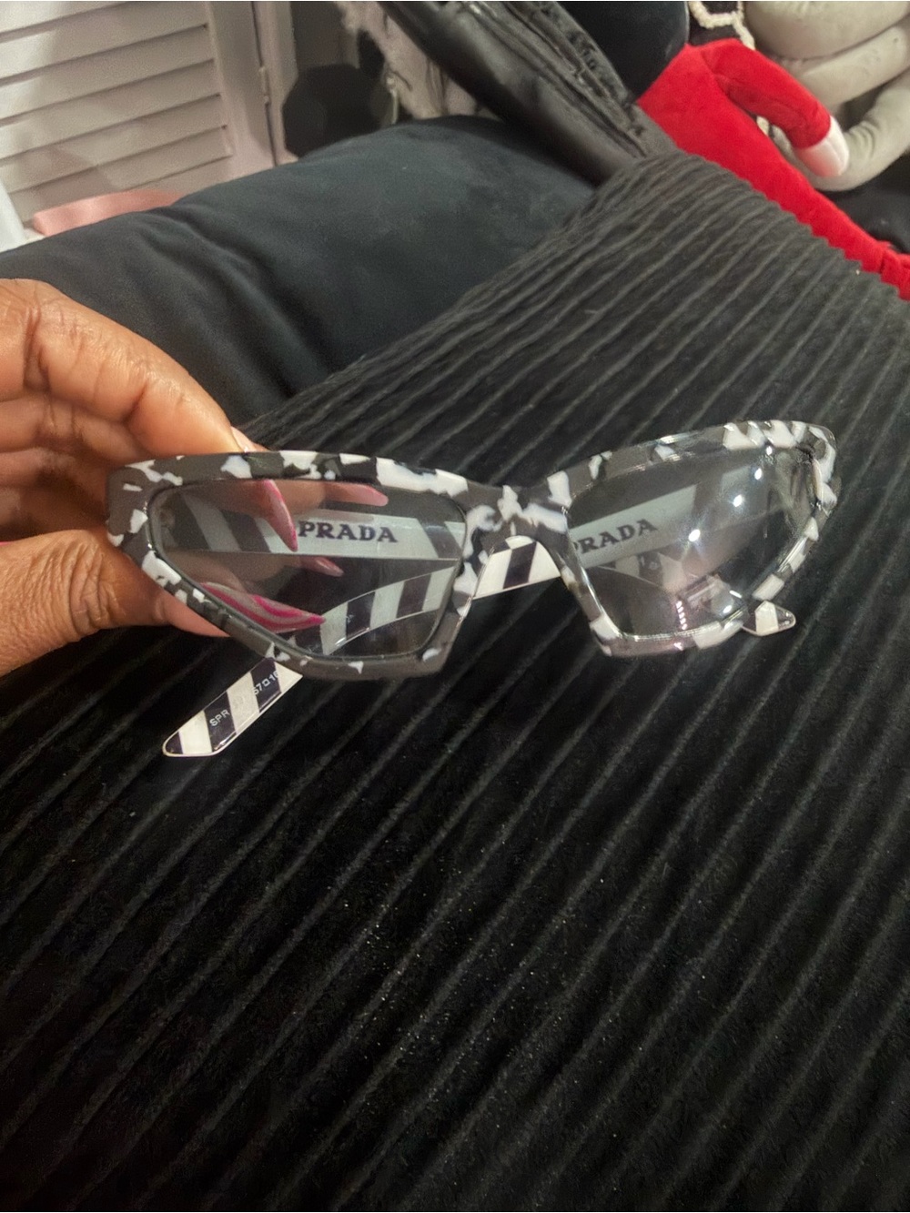 Prada Black and White Patterned Cat-Eye Sunglasses
